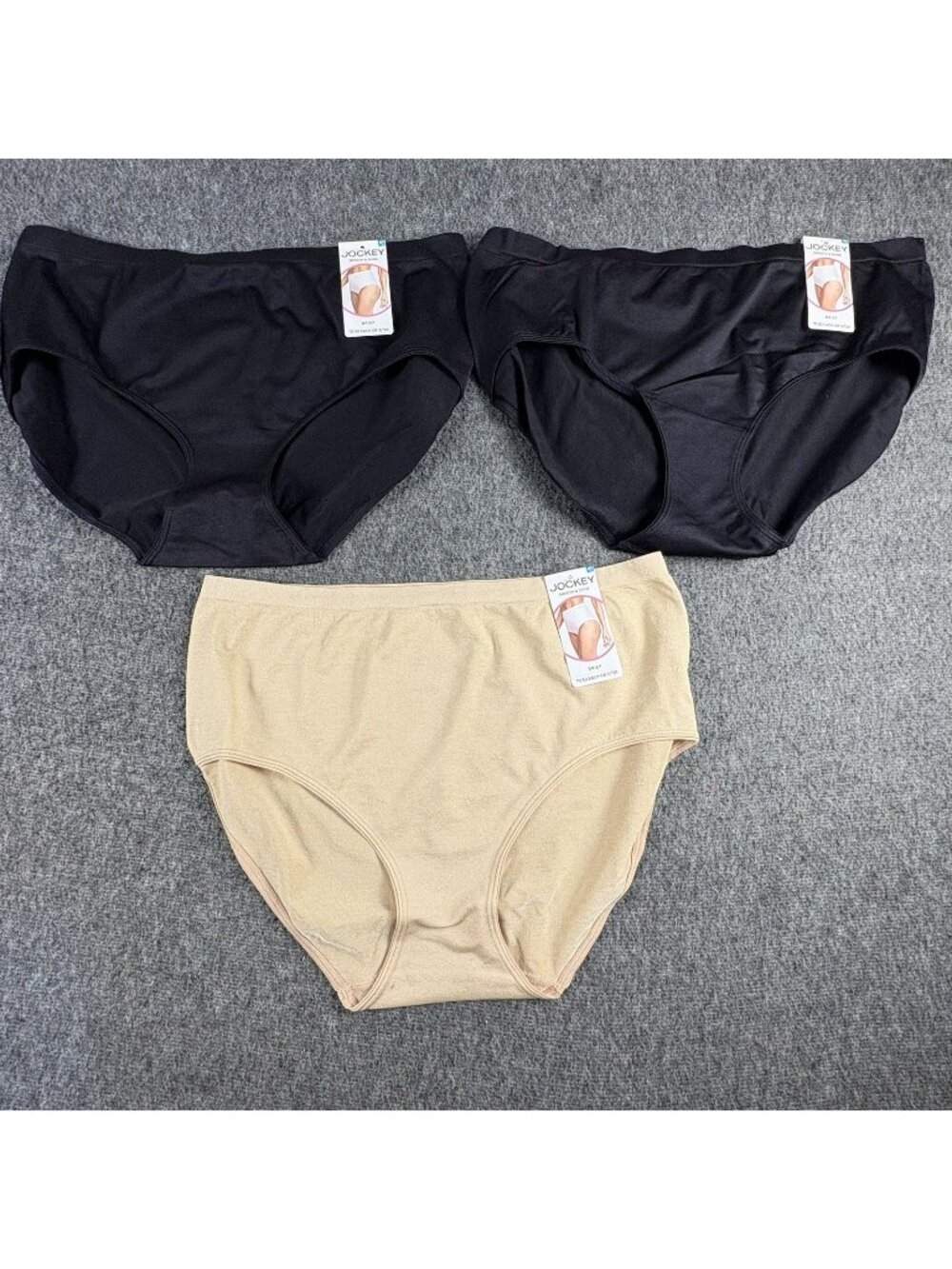 Jockey NWT Set of 3 Smooth & Shine Seamfree Brief Panties Black Nude 9/XXL